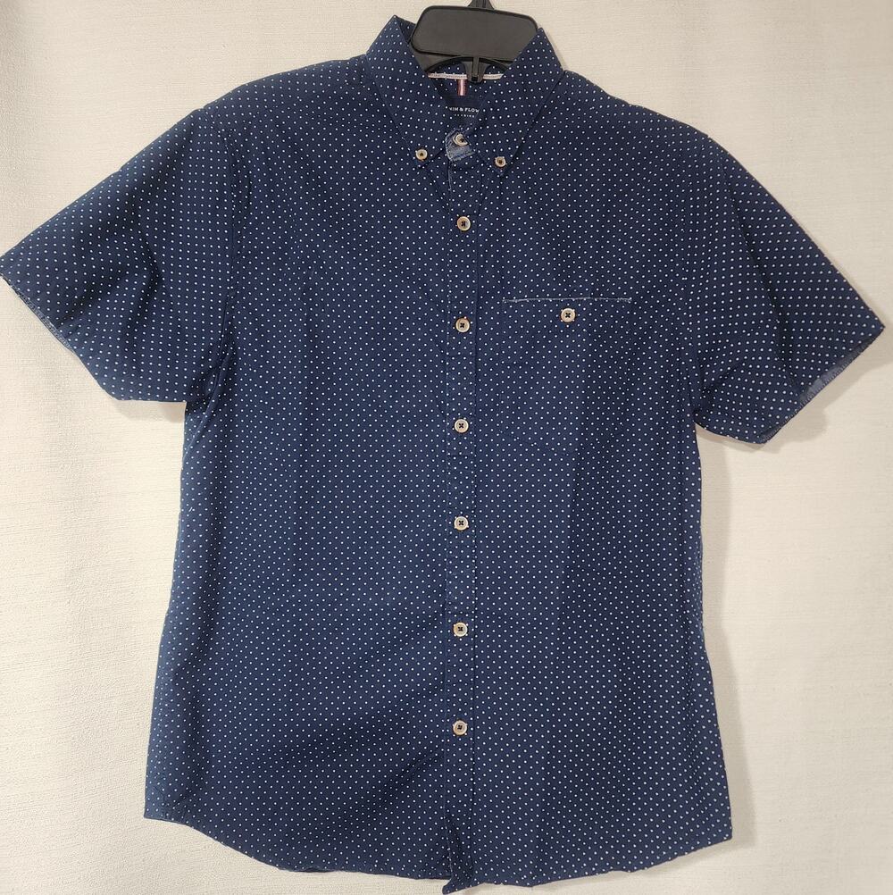 Denim and flower button down slim fit shirt men's medium